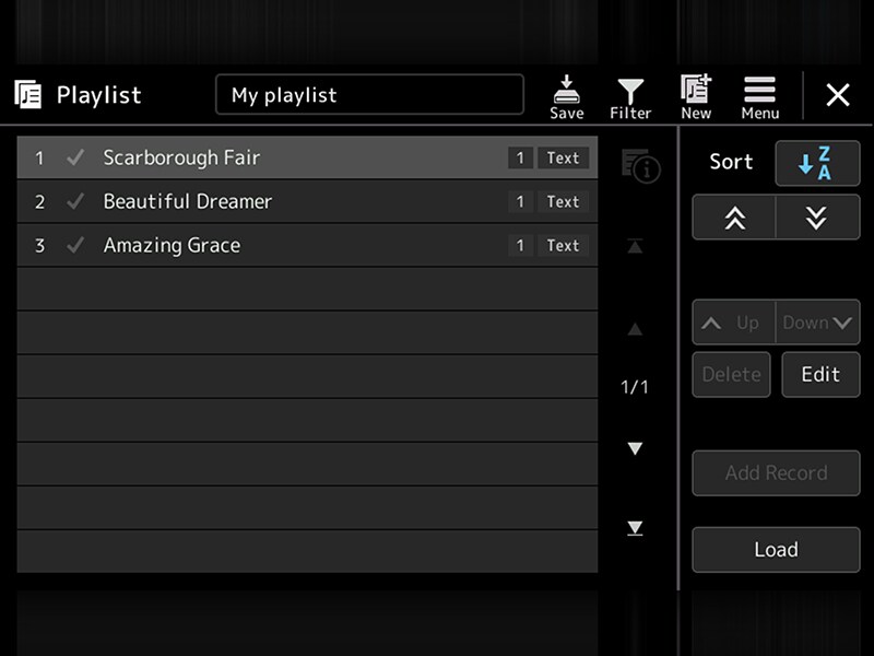 Pantalla de la lista de reproducción del Yamaha Arranger Workstation PSR‑SX920/720+