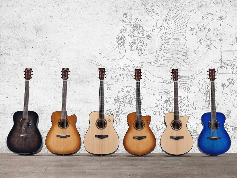 La gama completa de guitarras TransAcoustic de segunda generación se muestra junta.