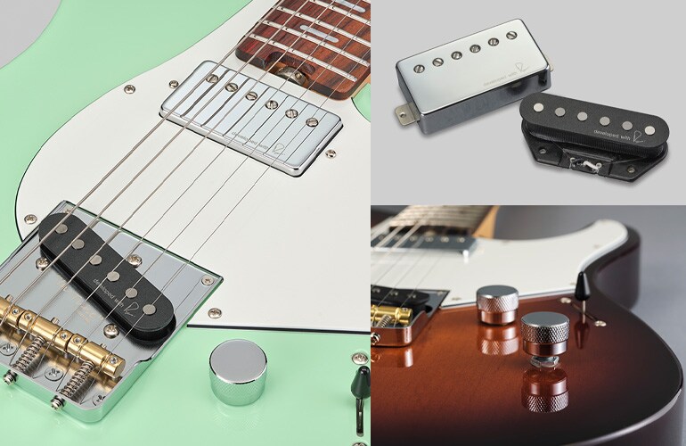 Fotografía en primer plano de las pastillas y el potenciómetro de tono de la Pacifica SC Standard Plus