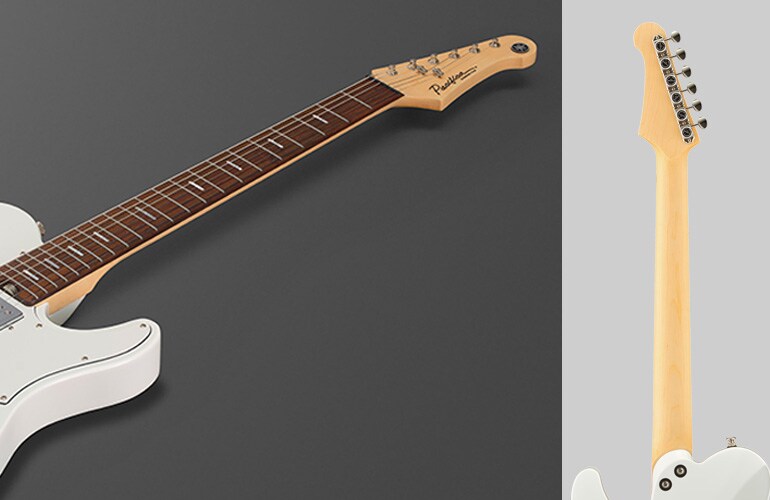 Fotografía en primer plano de la forma del mástil de la Pacifica SC Standard Plus