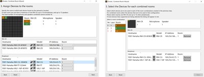 Pantalla de la interfaz de usuario del asistente de división/combinación de salas