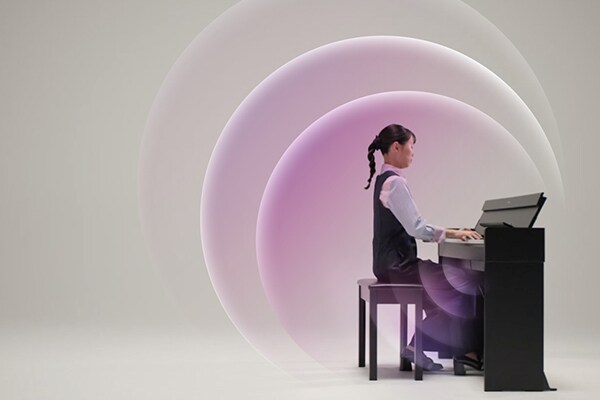 Ondas sonoras expandiéndose desde un piano ARIUS