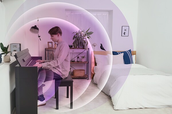 Ondas sonoras expandiéndose desde un piano ARIUS