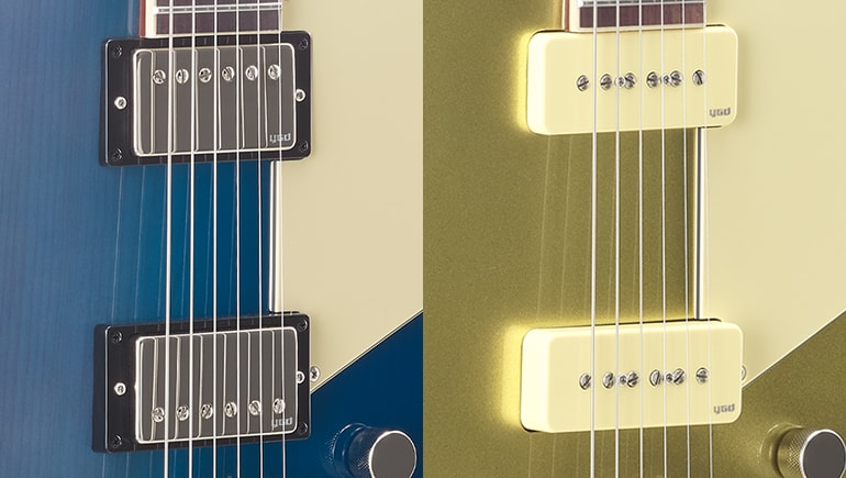 Closeup of Revstar showcasing humbucker and P90 pickups.