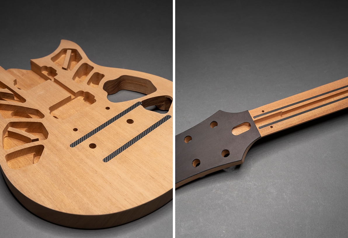 La Revstar Professional presenta un cuerpo con cámaras internas y un refuerzo de carbono tanto en el cuerpo como en el mástil, todo ello diseñado a través del proceso de análisis acústico "Acoustic Design" de Yamaha